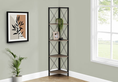4-Tier Corner Bookshelf with Marble Look and Metal Frame - Black