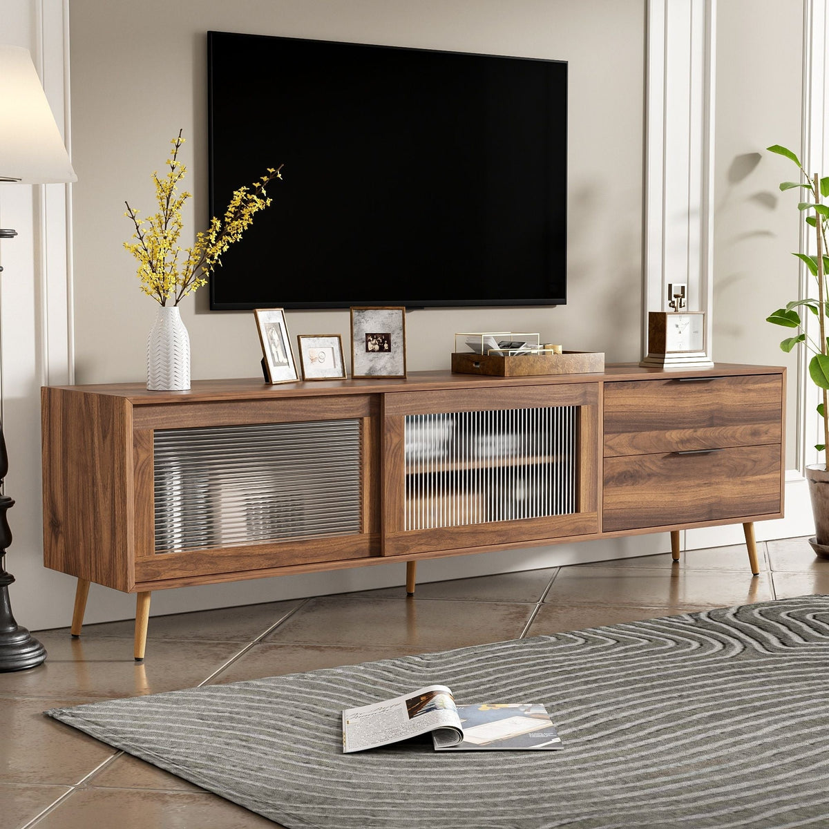 TV Stand Media Console with Storage Cabinet - Walnut