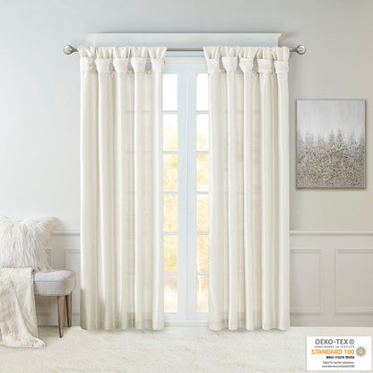 White Twist Tab Lined Window Curtain Panel with Privacy Lining - 50" x 84"