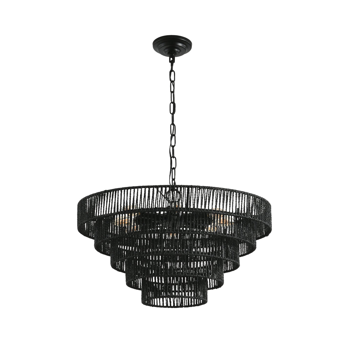 24" Rustic 5-Tier Pendant Light Chandelier with 8 E12 Sockets - Black