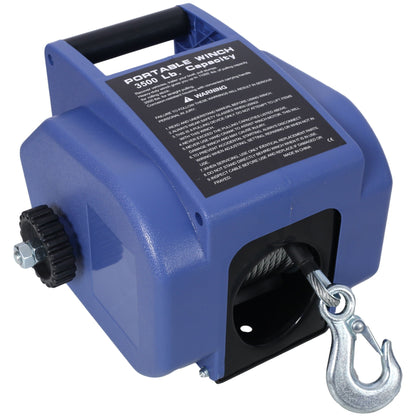 Reversible Electric 12V Trailer Winch with Galvanized Wire Rope - Blue