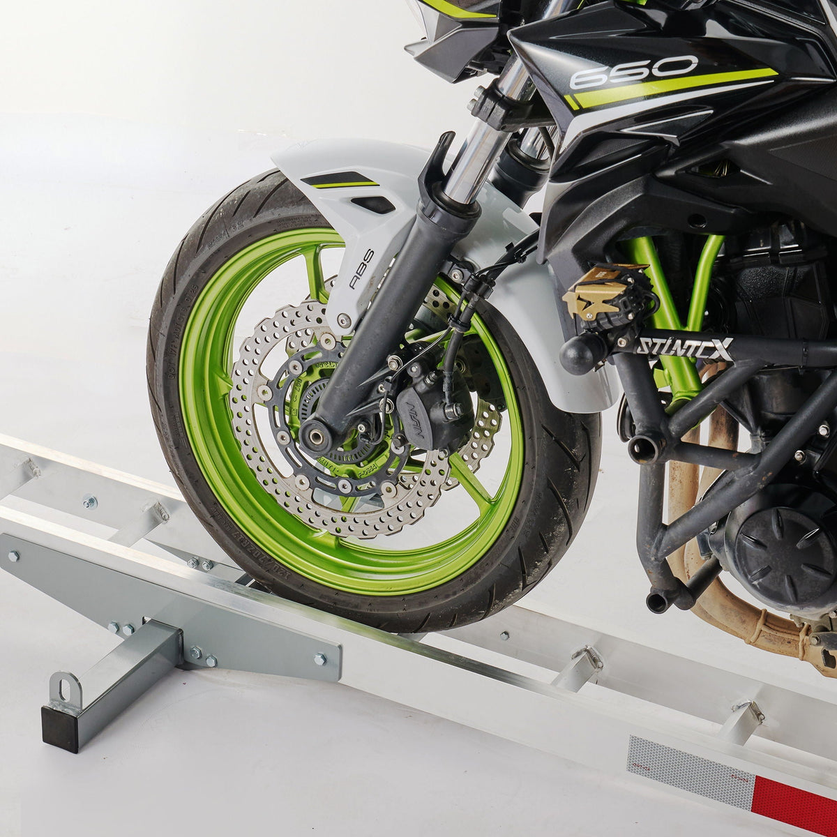 Motorcycle Hitch Mount Carrier with Ramp - Rust-Resistant Silver