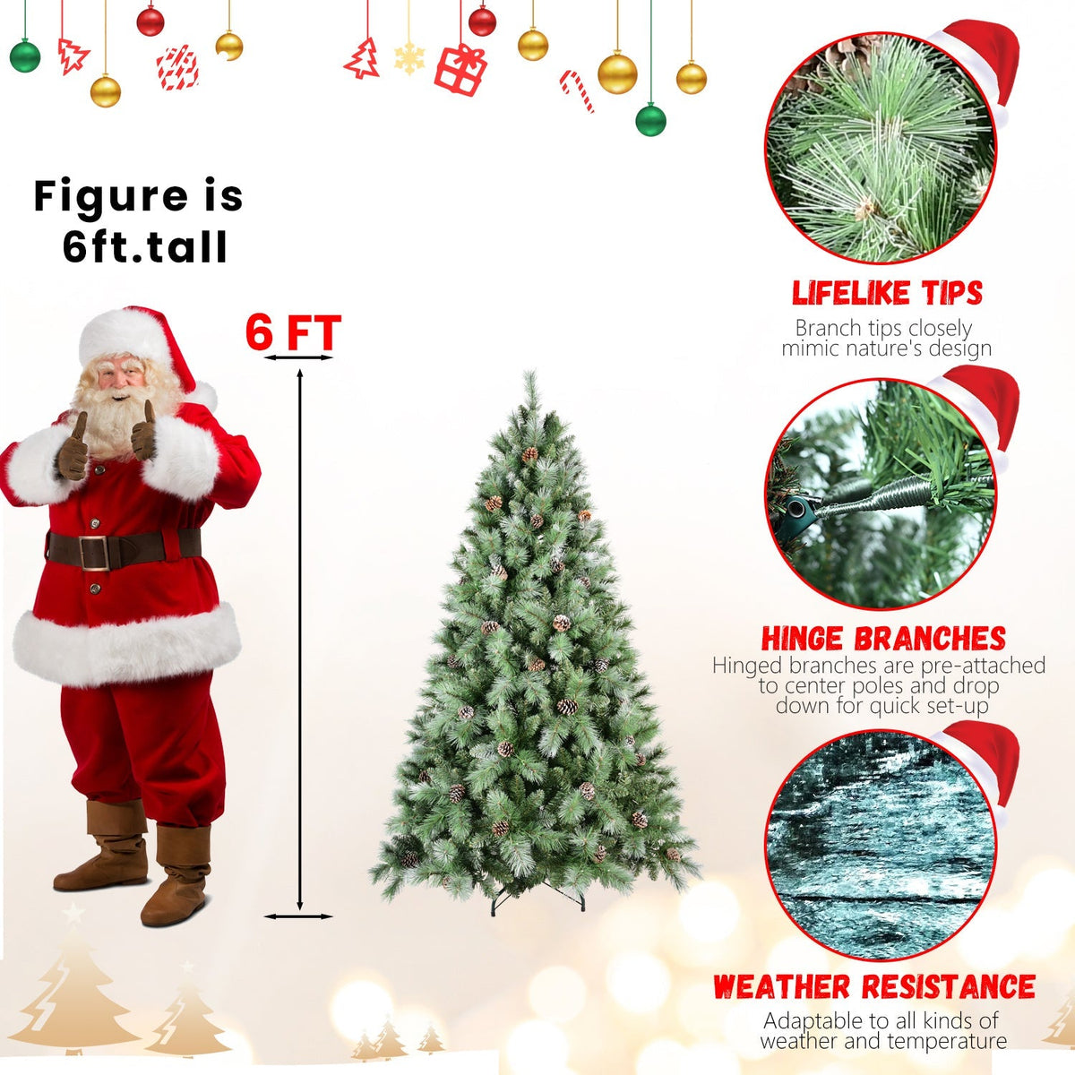 8 Ft Full-Bodied Pre-Decorated Pinecone Christmas Tree with Pine Cones - Green