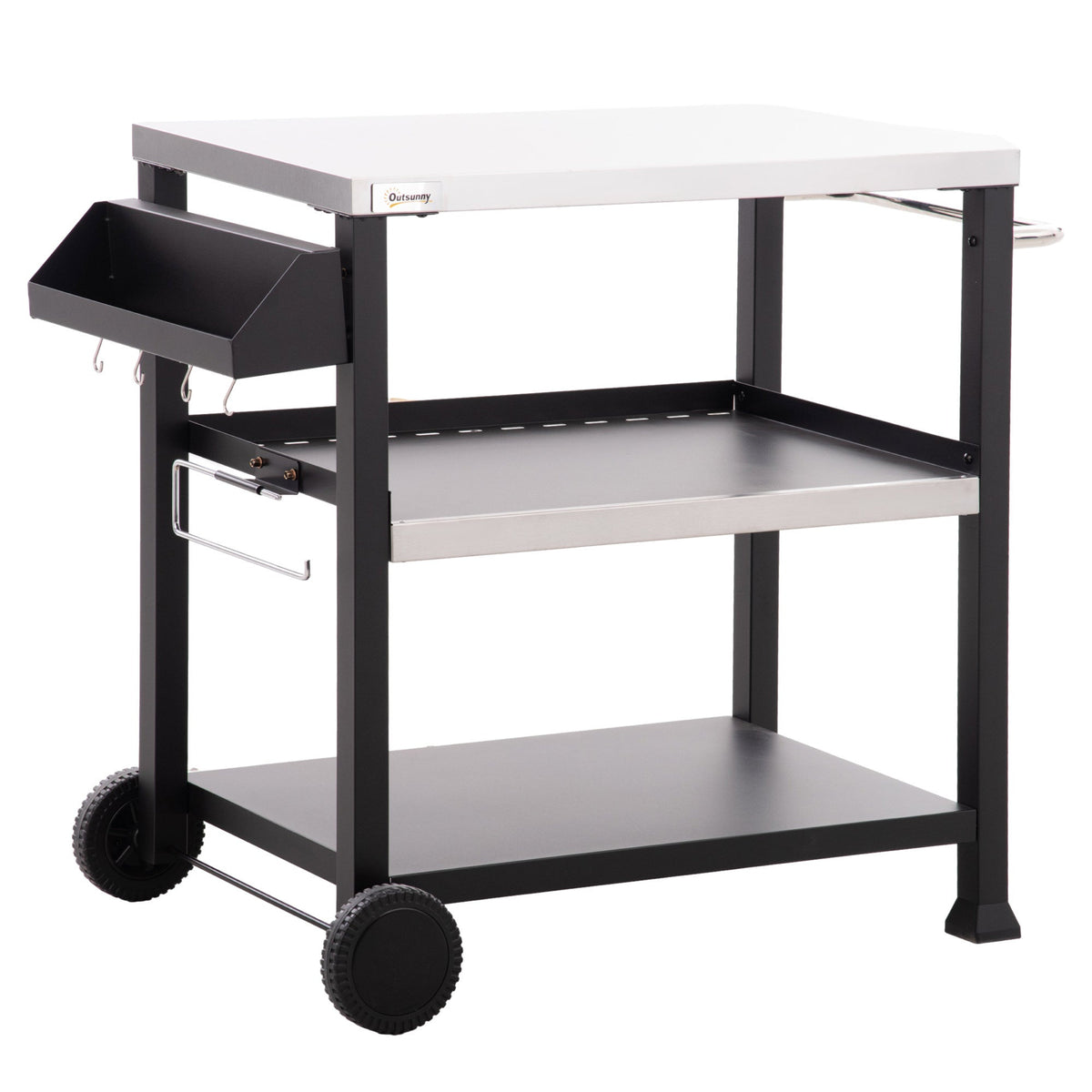 Outsunny Three-Shelf Outdoor Grill Cart with Stainless Steel Tabletop