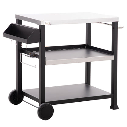Outsunny Three-Shelf Outdoor Grill Cart with Stainless Steel Tabletop