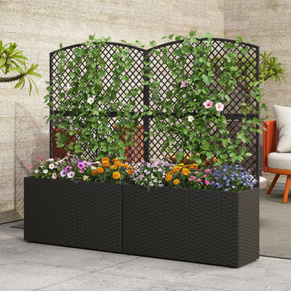 49 Inch Raised Garden Bed with Trellis and Wicker Planter Box