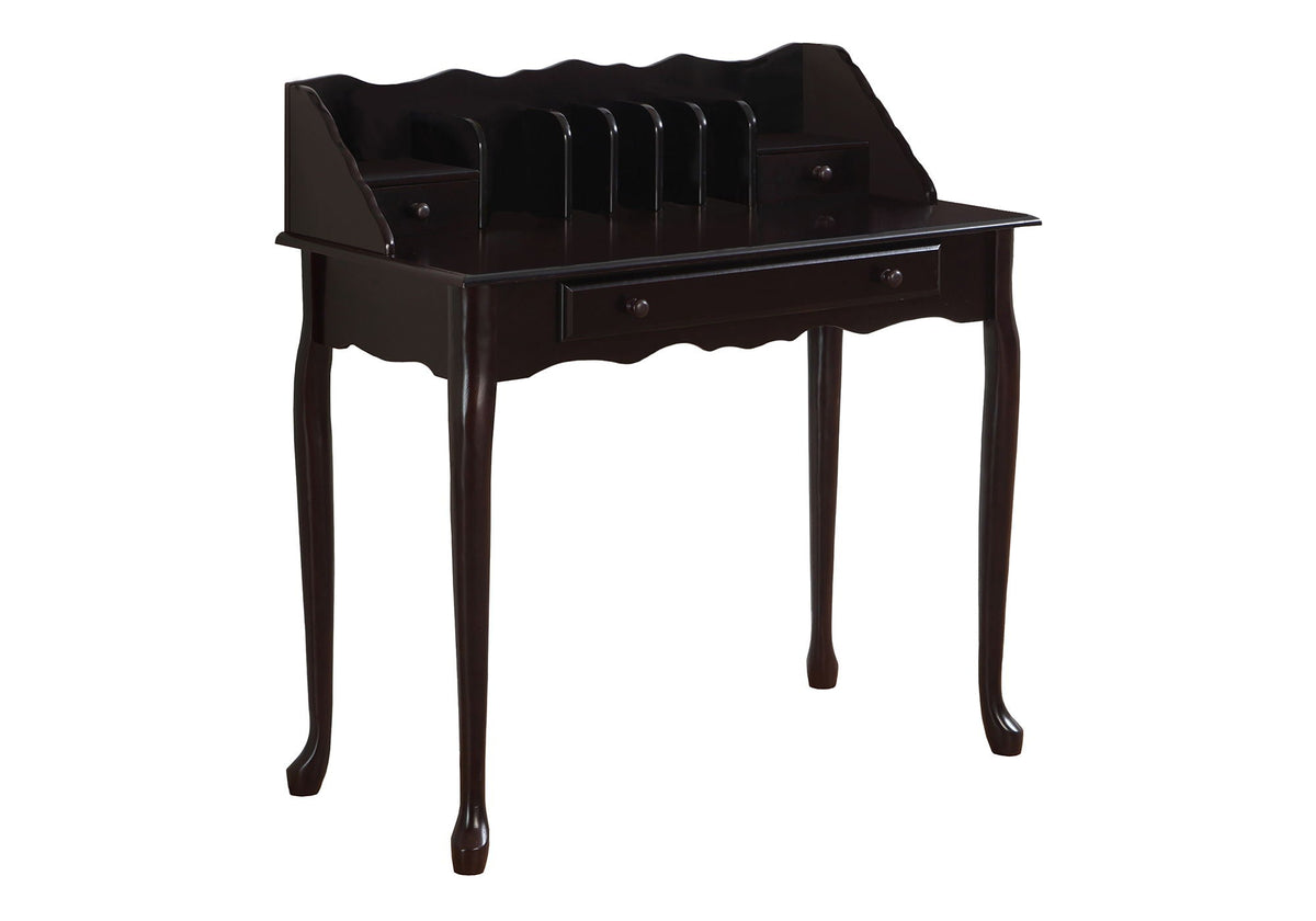 Dark Brown Wood Computer Desk with Storage Drawers - Home Office