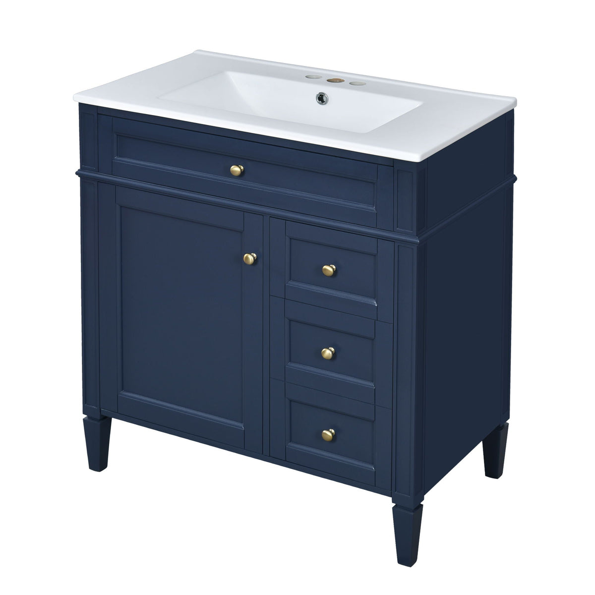 Bathroom Vanity with Ceramic Top Sink and Storage Drawers - Multiple Colors