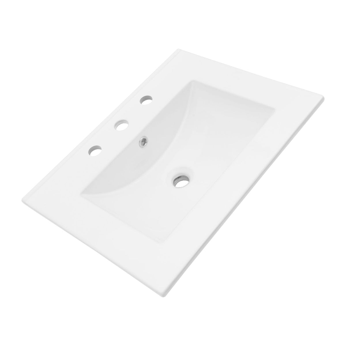 Rectangular Single Vanity Top with 3 Faucet Holes - White