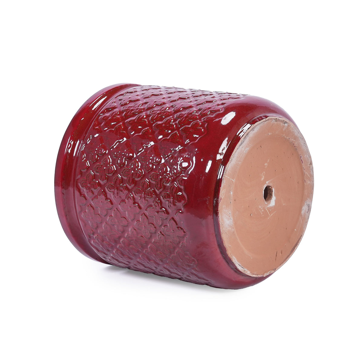 Bean Paste Red Ceramic Flowerpot Set with Diamond Pattern - 3 Pieces