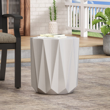 Antique White Outdoor Lightweight Concrete Side Table with Geometric Star Top