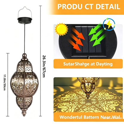 Solar powered iron hollow lantern