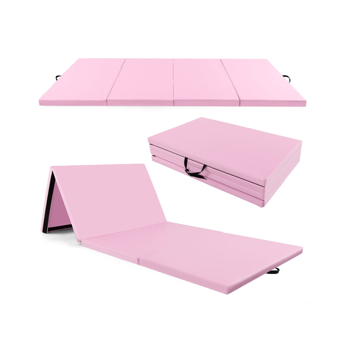 4-Panel PU Leather Folding Exercise Mat with Carrying Handles