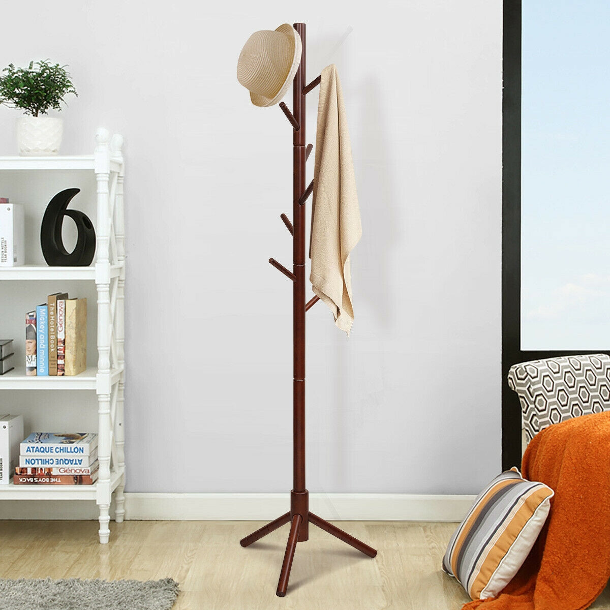 2 Heights Wooden Coat Rack with 8 Hooks