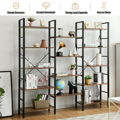 Vintage Triple Wide 5-Tier Bookcase Large Bookshelf Display Storage Shelf