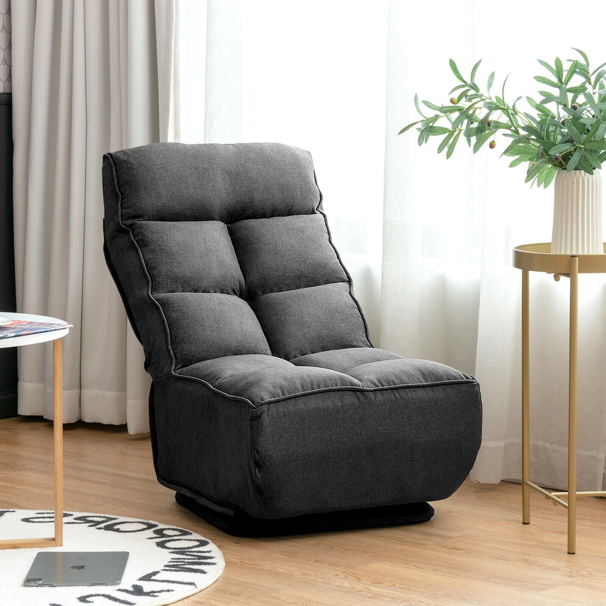 360-Degree Swivel Folding Floor Chair with 6 Adjustable Positions