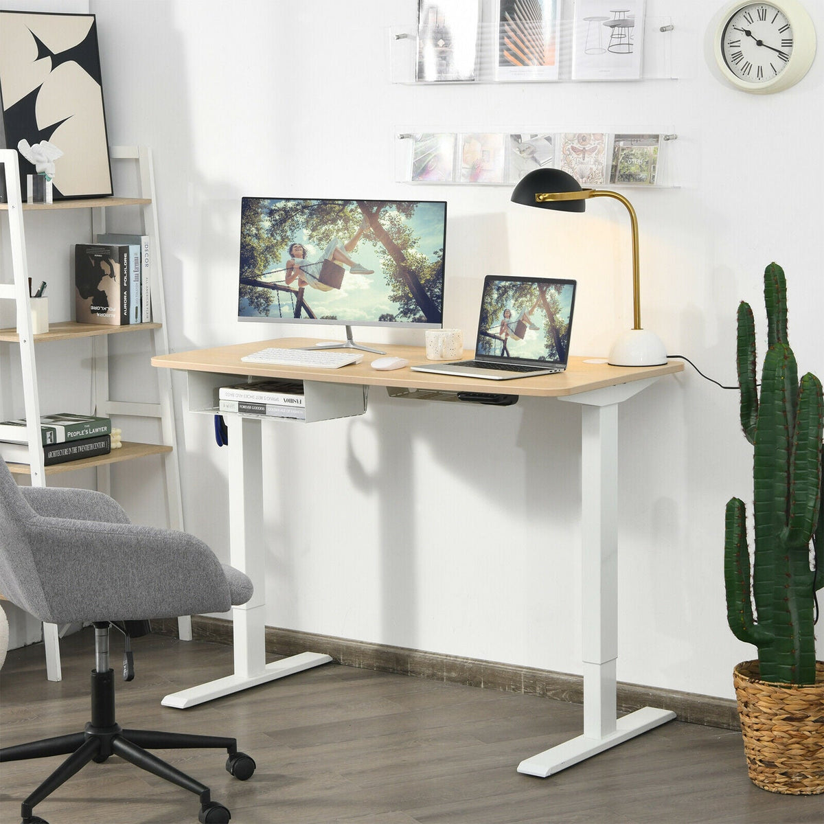 48-Inch Electric Standing Adjustable Desk with Control Panel and USB Port-Natural