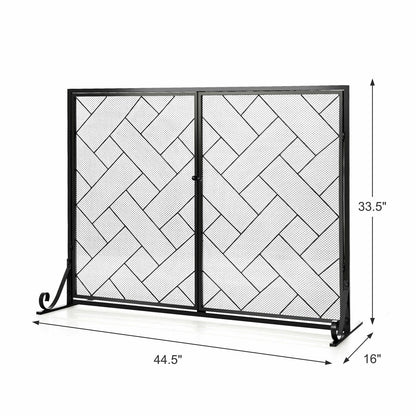 2-Panel Fireplace Screen Folding Metal Fire Place Safety Fence with Magnetic Doors