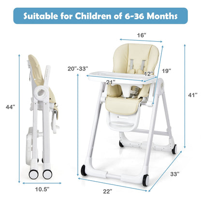 Baby Folding Convertible High Chair with Wheels and Adjustable Height