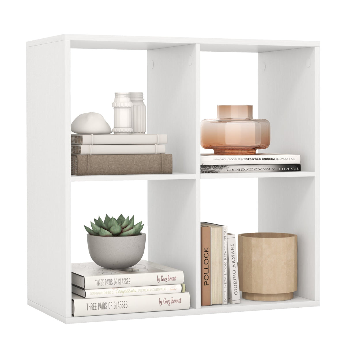 4 Cube Bookshelf with Back Guardrail for Living Room Bedroom