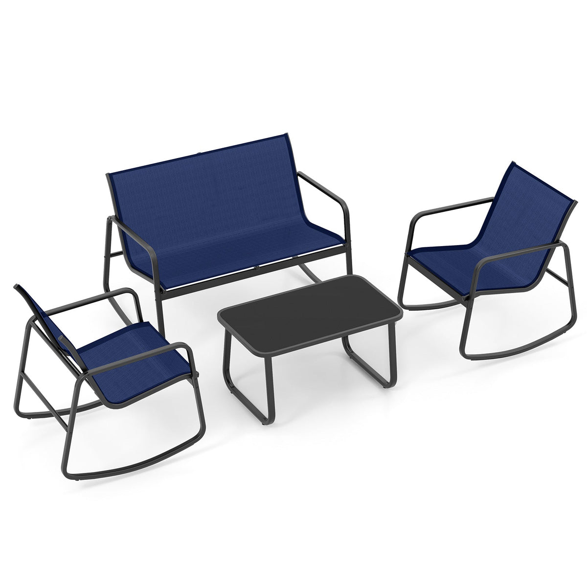 4 Piece Patio Rocking Set with Glass-Top Table