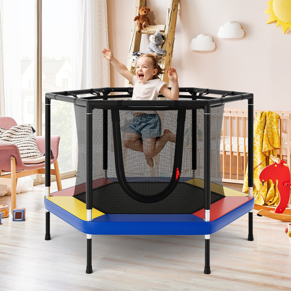 4 FT Small Toddler Recreational Trampoline with Safety Enclosure Net-Colorful
