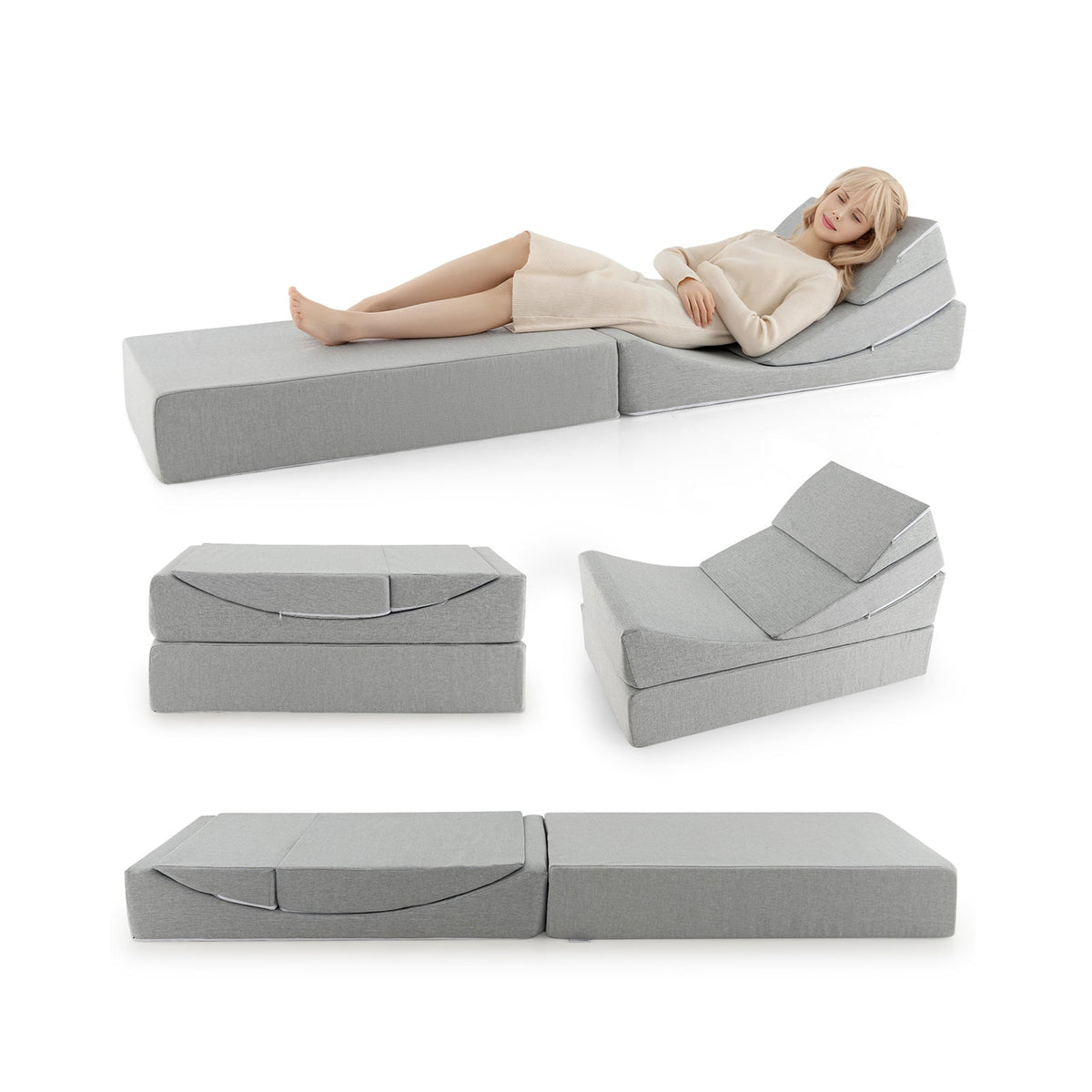 4-in-1 Convertible Folding Sofa Bed with High-Density Foam-Gray
