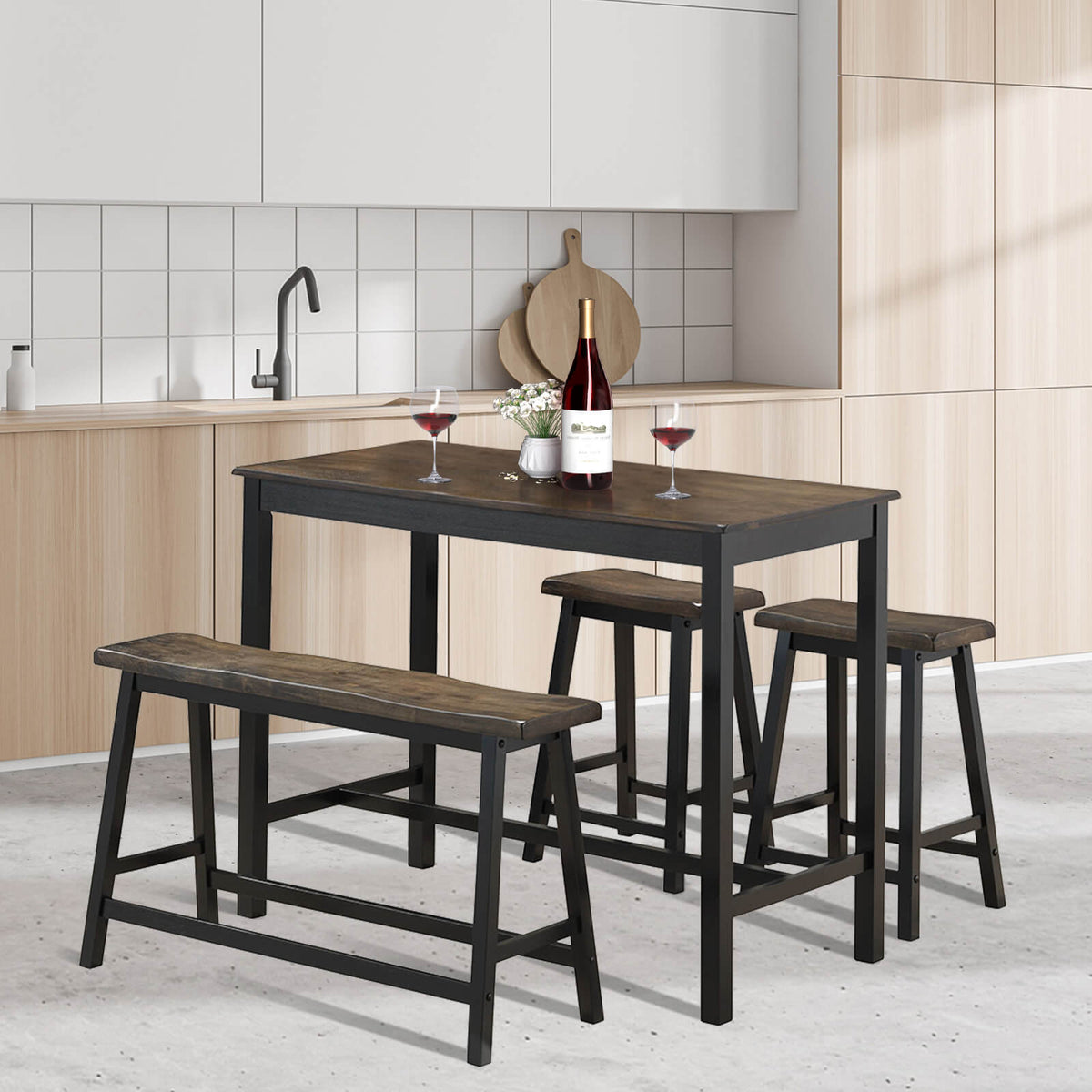 4 Piece Solid Wood Counter Height Dining Table Set-Coffee