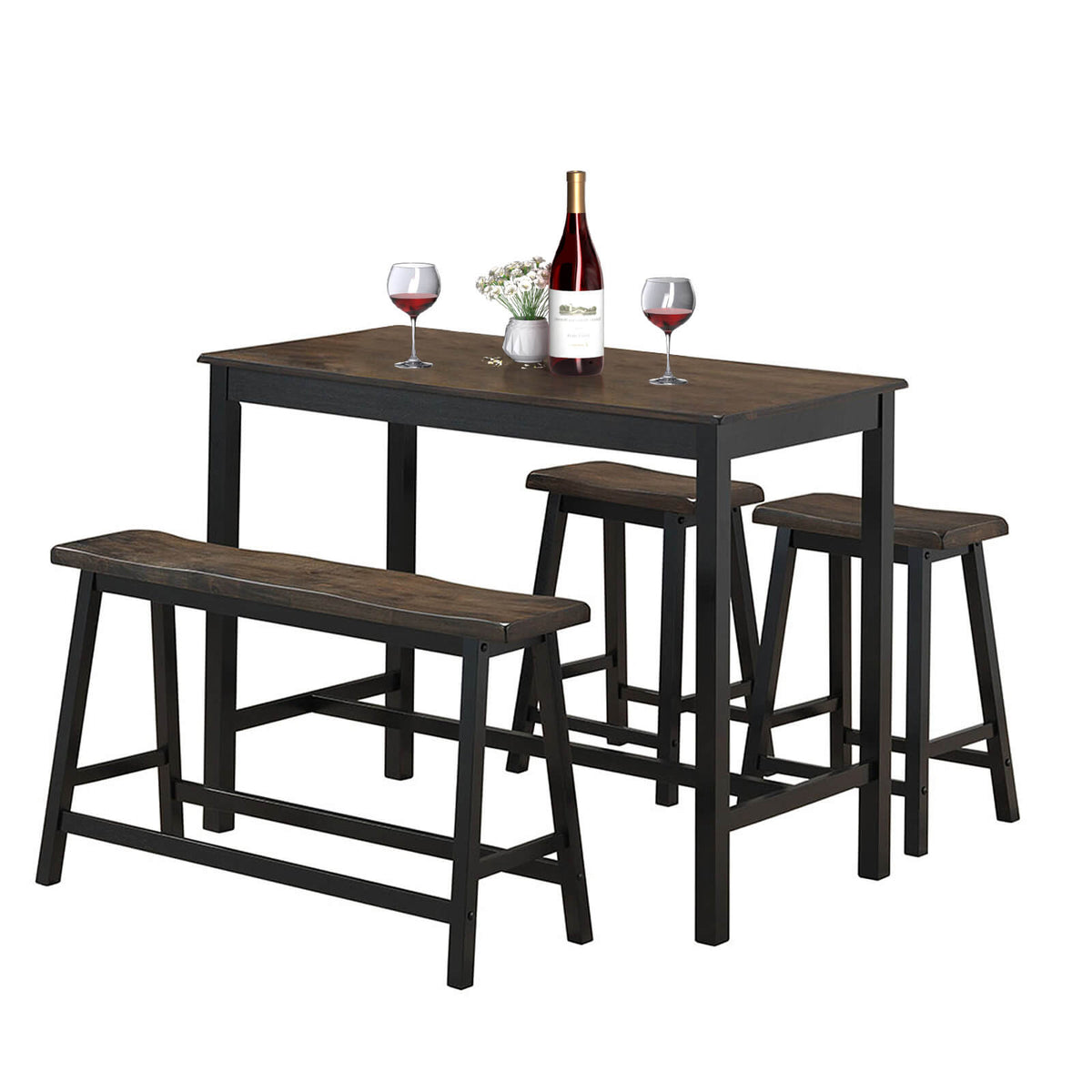 4 Piece Solid Wood Counter Height Dining Table Set-Coffee