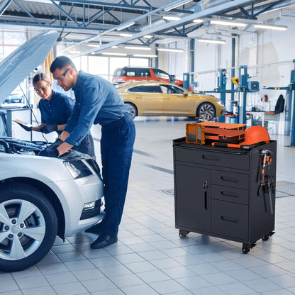 Heavy Duty Rolling Tool Cabinet with Lockable Drawers - Black