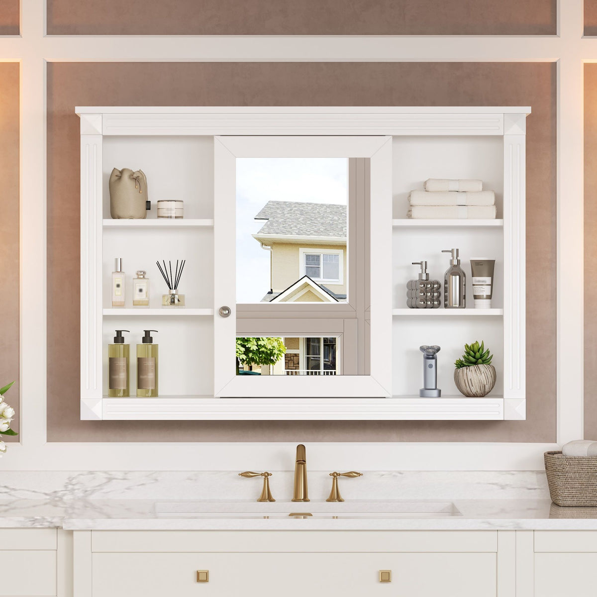 Wall Mounted Bathroom Storage Cabinet with Mirror - White