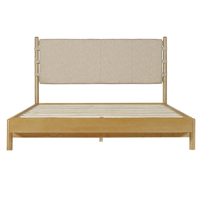 Premium Rubber Wood Platform Bed Frame, Queen Size with Headboard