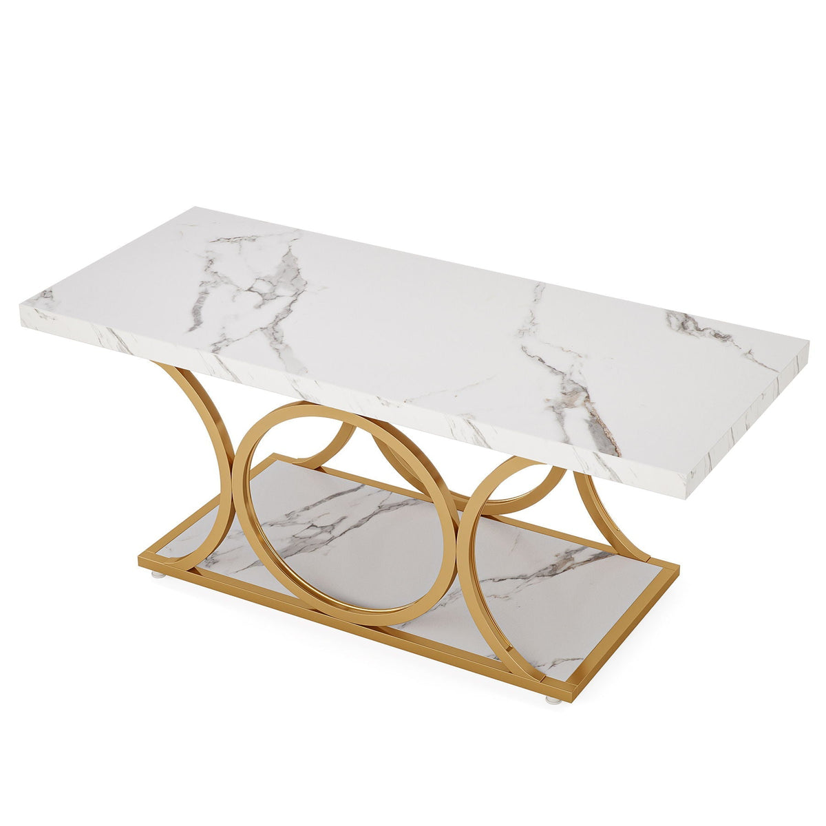 Rectangle Coffee Table, 2 Tier With Geometric Legs