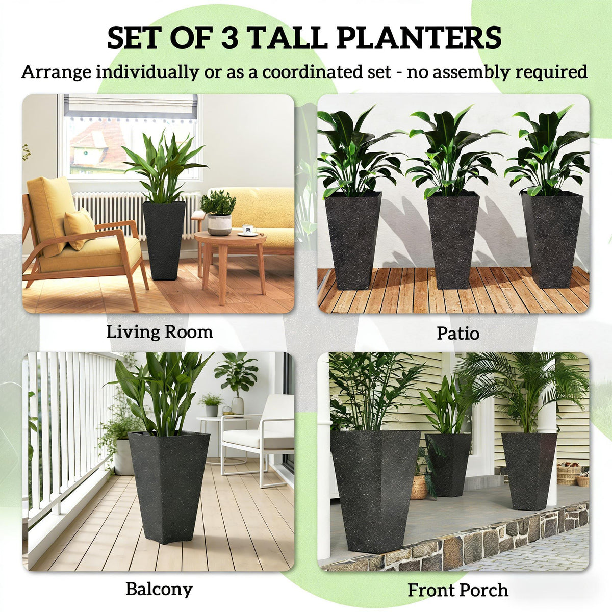 Stackable Taper Planters Set of 3 with Marble Finish