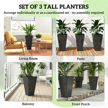 Stackable Taper Planters Set of 3 with Marble Finish