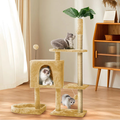 52" Cat Tree with Scratching Posts, Plush Perches & Cozy House