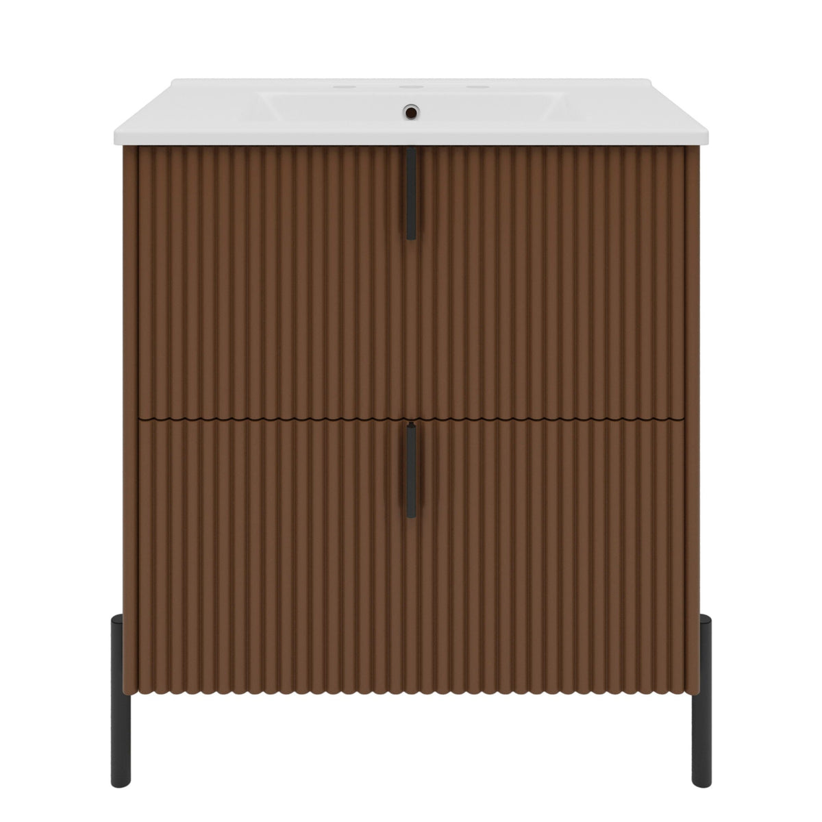 Fluted Bathroom Vanity with Ceramic Sink - Freestanding Wood Design