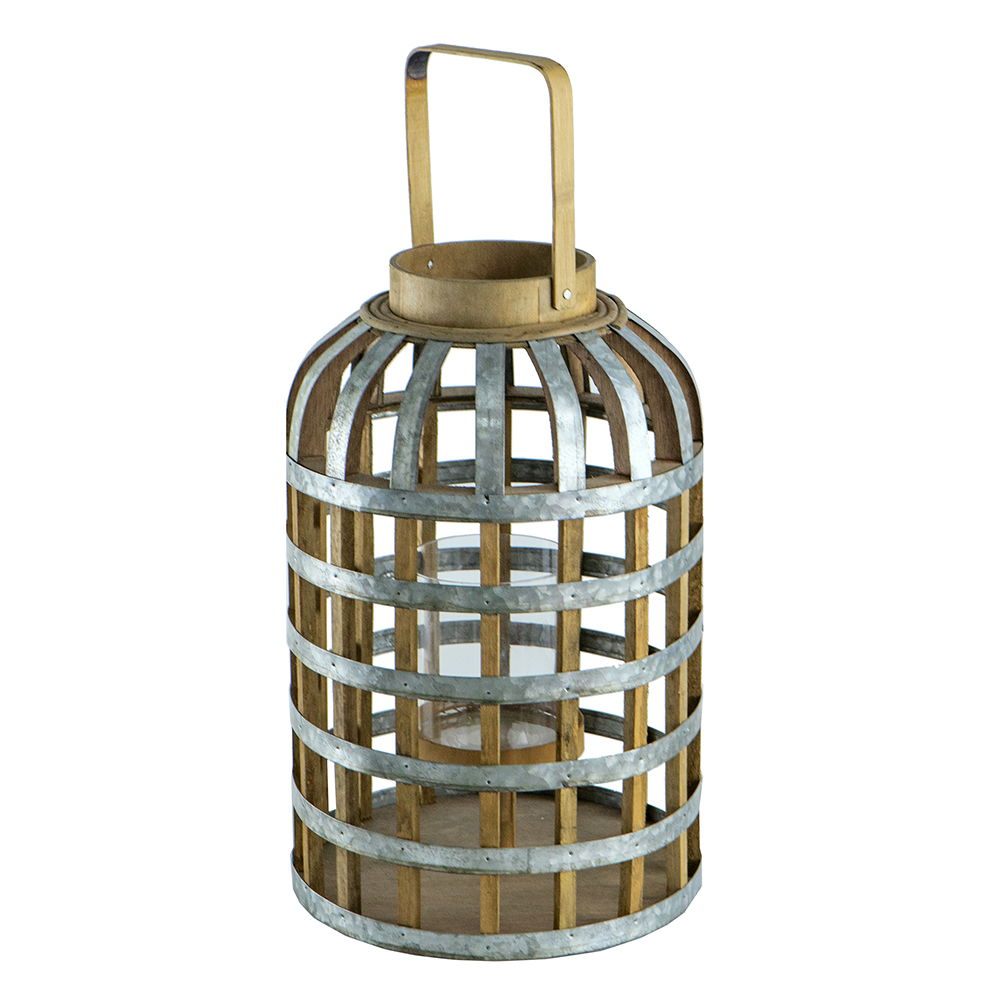 Decorative Wooden Lantern with Handle - Pearl Silver
