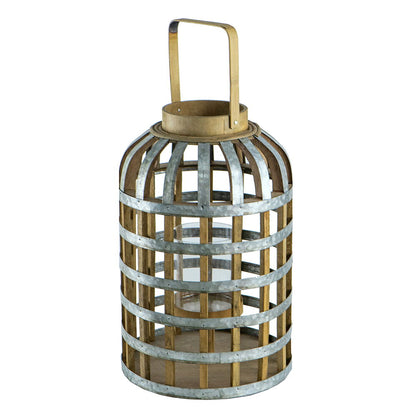 Decorative Wooden Lantern with Handle - Pearl Silver