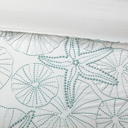 White Cotton Duvet Cover Mini Set with Embroidered Seashells – Full/Queen