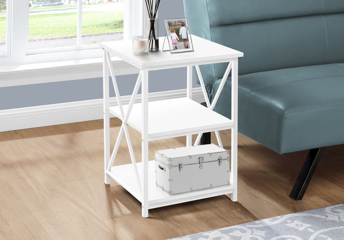 3 Tier Accent Table with Marble Look Top - White, Light Brown, Gray, Black
