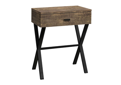 Accent Side X Table with Storage Drawer – Wood & Metal Modern Table