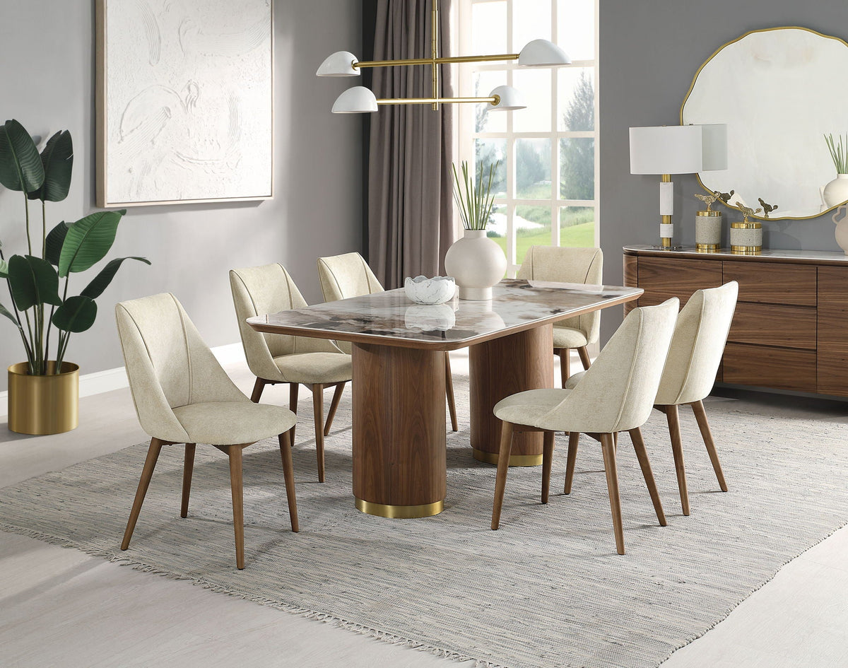 Willene Ceramic Top Dining Table with Double Pedestal Base - Walnut