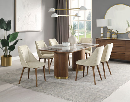 Willene Ceramic Top Dining Table with Double Pedestal Base - Walnut