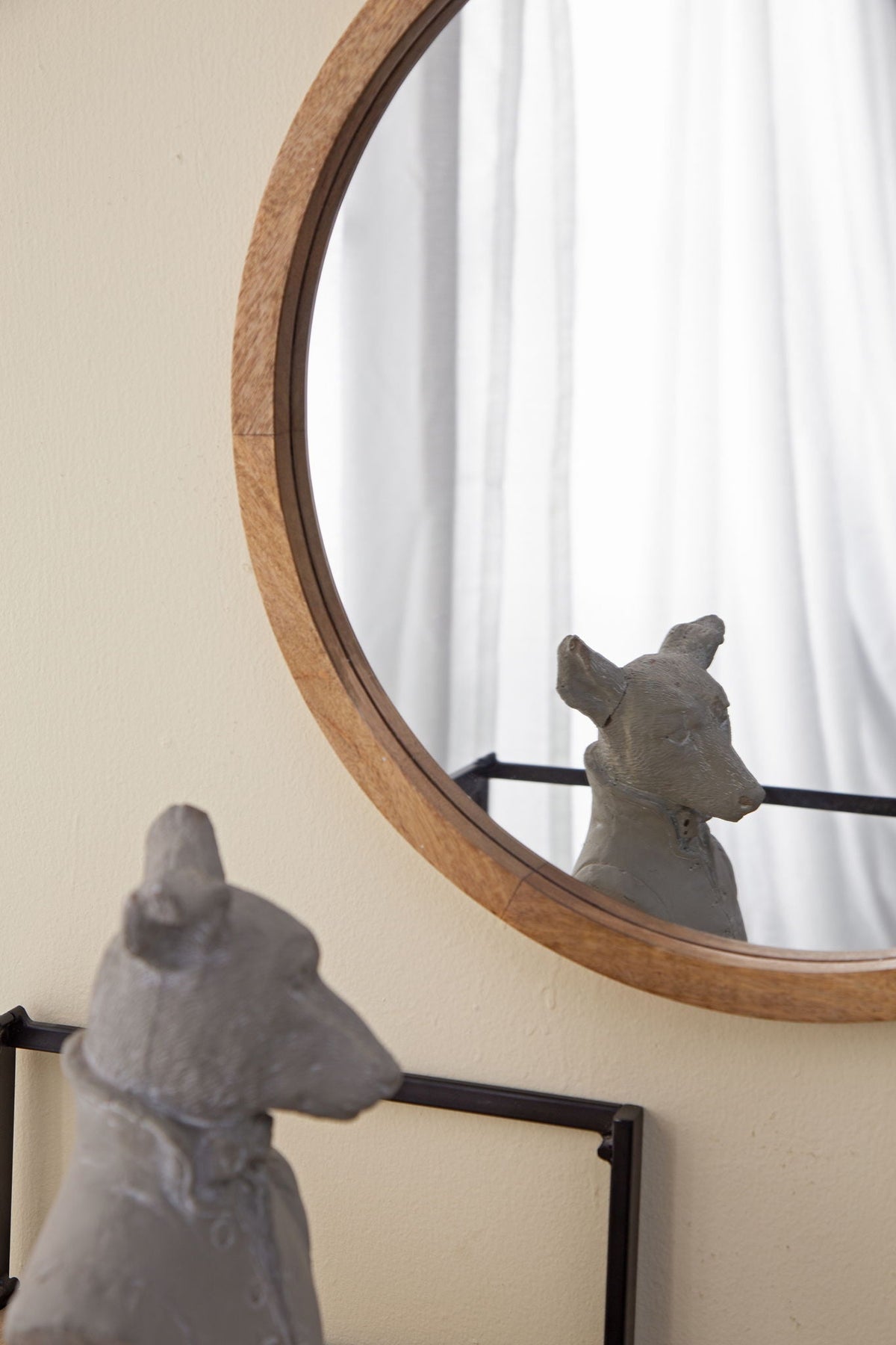 Circle Wall Mirror with Wooden Frame - Black, Light Brown, Dark Brown