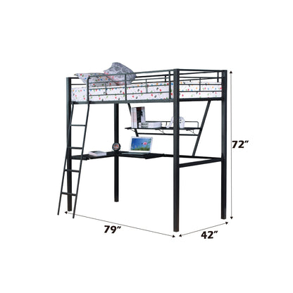 Senon Twin Loft Bed with Desk - Black and Silver