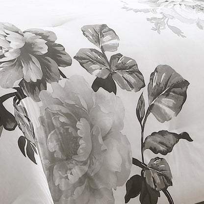Black and White Floral Comforter Set with Reversible Backing - 7 Piece