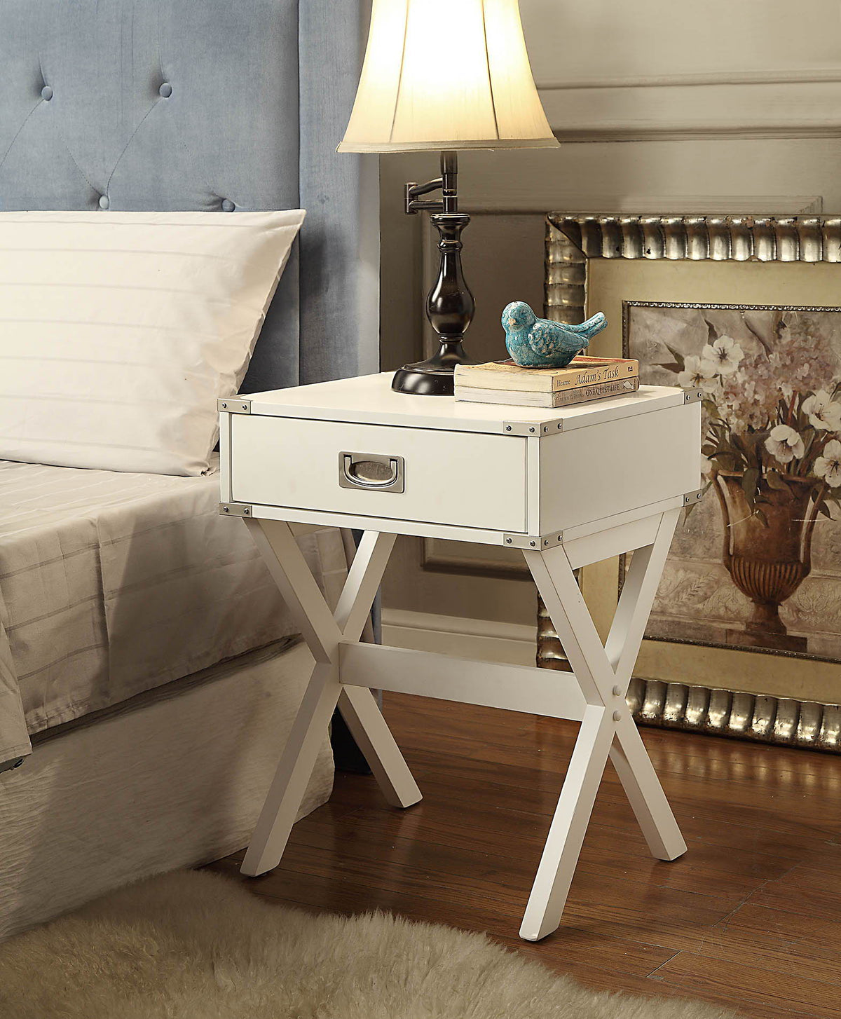 Modern Wood Accent Nightstand with Drawer - White, Black, Red