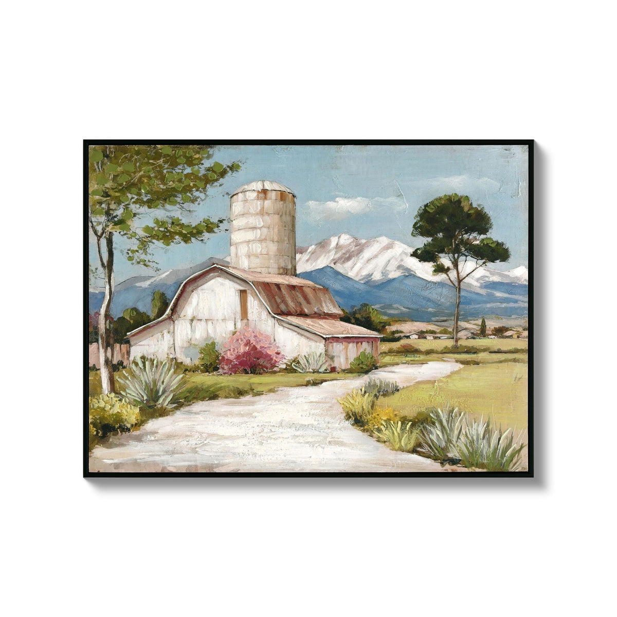 Framed Canvas Wall Art: Wildflower Barn Nature Print