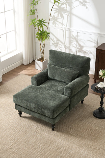 Modern Green Chaise Lounge Upholstered Sofa Recliner Chair with Solid Wood Frame